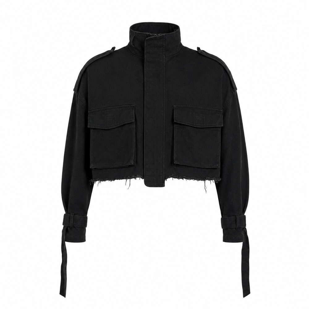 MNML Mens Cropped M65 Jacket Raw Hem Military Cargo Small Streetwear Straps